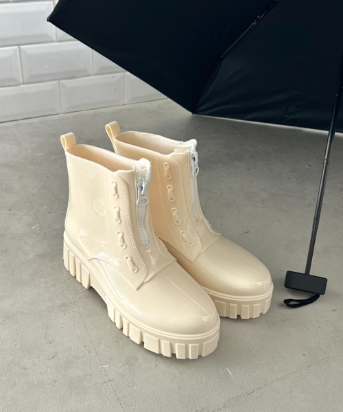 セール】ボリュームソールフロントジップレインブーツ（レイン