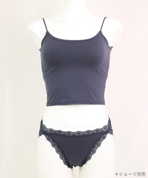 fran de lingerie（フランデランジェリー）の「さらっと滑らかなシルキーリネンクロップド丈のパッド付きキャミ 「シルキーリネン キャミソール」 キャミソール（キャミソール・レディース・グレイッシュベージュ/ネイビー/ブラック・L/LL/M）」の14枚目の写真