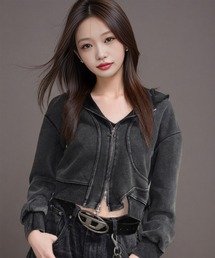 パーカー A'GEM/9 × .kom「INSstudios/インスステュディオス」ミックスカラージップアップニットパーカー レディース メンズ A'GEM/9 × .kom『INSstudios/インスステュディオス』ミックス