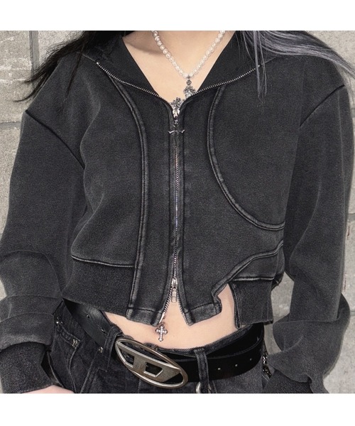 .KOM(ドットコム)の「A'GEM/9 × .kom 『.KOM/ドットケーオーエム』 ピグメント ジップアップパーカー(パーカー・レディース・チャコールグレー・FREE)」の8枚目の写真