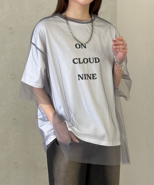 Per sist ence(パーシエンス)の「ロゴT×チュールTシャツアンサンブル(Tシャツ/カットソー・レディース・ホワイト×ブラック/オフホワイト/ブラック/グレー・FREE)」の4枚目の写真