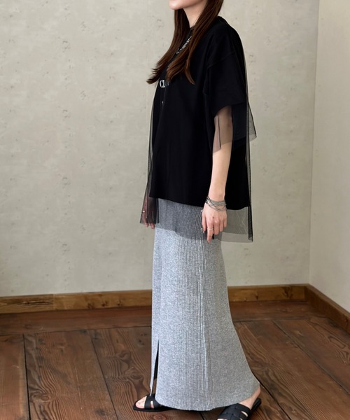 Per sist ence(パーシエンス)の「ロゴT×チュールTシャツアンサンブル(Tシャツ/カットソー・レディース・ホワイト×ブラック/オフホワイト/ブラック/グレー・FREE)」の7枚目の写真