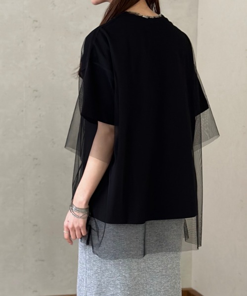 Per sist ence(パーシエンス)の「ロゴT×チュールTシャツアンサンブル(Tシャツ/カットソー・レディース・ホワイト×ブラック/オフホワイト/ブラック/グレー・FREE)」の8枚目の写真
