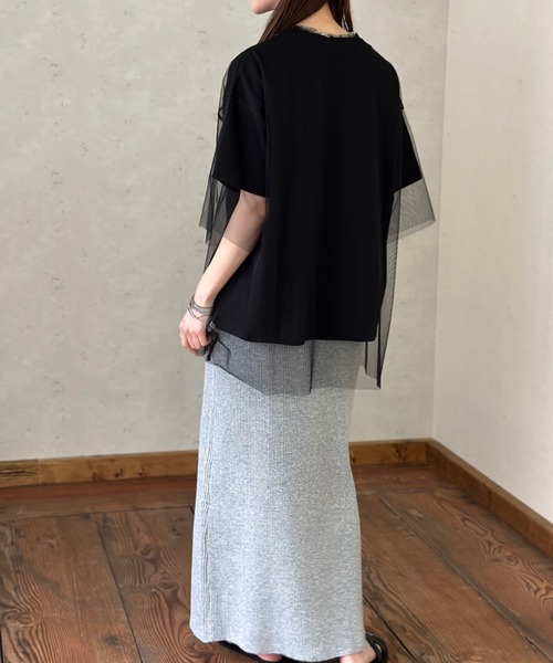Per sist ence(パーシエンス)の「ロゴT×チュールTシャツアンサンブル(Tシャツ/カットソー・レディース・ホワイト×ブラック/オフホワイト/ブラック/グレー・FREE)」の9枚目の写真