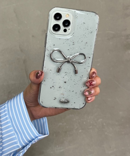 セール】シルバーリボンモチーフ / ラメクリアケース スマホカバー