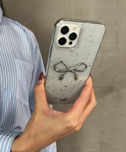 セール】シルバーリボンモチーフ / ラメクリアケース スマホカバー