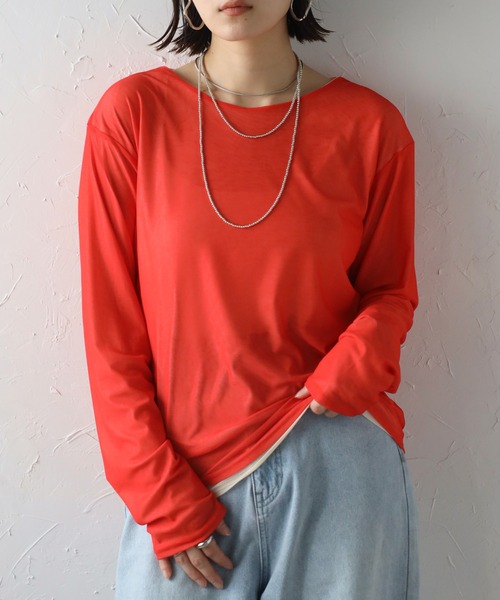 Bonjour Sagan(ボンジュールサガン)の「リバーシブルシアートップス(Tシャツ/カットソー・レディース・ベージュ/オレンジ/スカイブルー/ミント/ラベンダー・FREE)」の5枚目の写真