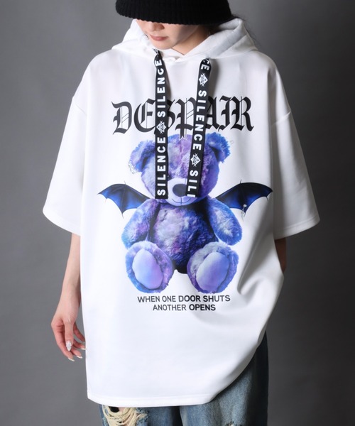 SITRY(シトリー)の「Darkness Bear & Cat Sweat Hoodie/病みくま 病みねこ スウェット フーディー 半袖Tパーカー レディース メンズ(パーカー・メンズ・ブルー系その他/サックスブルー/ブラック/ブラック系その他/ホワイト/ホワイト系その他・L/M)」の3枚目の写真