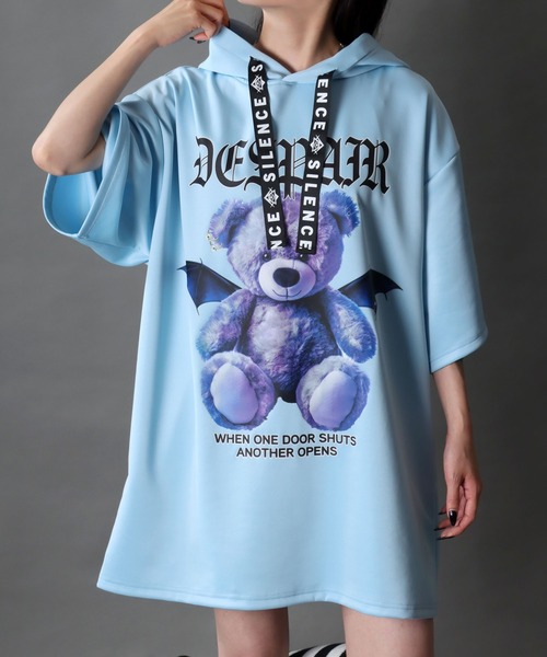 SITRY(シトリー)の「Darkness Bear & Cat Sweat Hoodie/病みくま 病みねこ スウェット フーディー 半袖Tパーカー レディース メンズ(パーカー・メンズ・ブルー系その他/サックスブルー/ブラック/ブラック系その他/ホワイト/ホワイト系その他・L/M)」の6枚目の写真