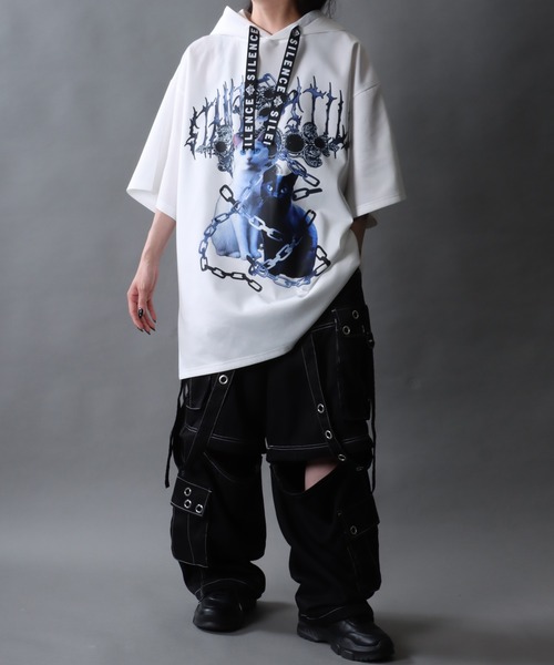 SITRY(シトリー)の「Darkness Bear & Cat Sweat Hoodie/病みくま 病みねこ スウェット フーディー 半袖Tパーカー レディース メンズ(パーカー・メンズ・ブルー系その他/サックスブルー/ブラック/ブラック系その他/ホワイト/ホワイト系その他・L/M)」の17枚目の写真