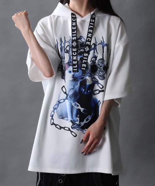 SITRY(シトリー)の「Darkness Bear & Cat Sweat Hoodie/病みくま 病みねこ スウェット フーディー 半袖Tパーカー レディース メンズ(パーカー・メンズ・ブルー系その他/サックスブルー/ブラック/ブラック系その他/ホワイト/ホワイト系その他・L/M)」の20枚目の写真