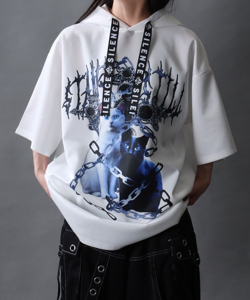 SITRY(シトリー)の「Darkness Bear & Cat Sweat Hoodie/病みくま 病みねこ スウェット フーディー 半袖Tパーカー レディース メンズ(パーカー・メンズ・ブルー系その他/サックスブルー/ブラック/ブラック系その他/ホワイト/ホワイト系その他・L/M)」の19枚目の写真