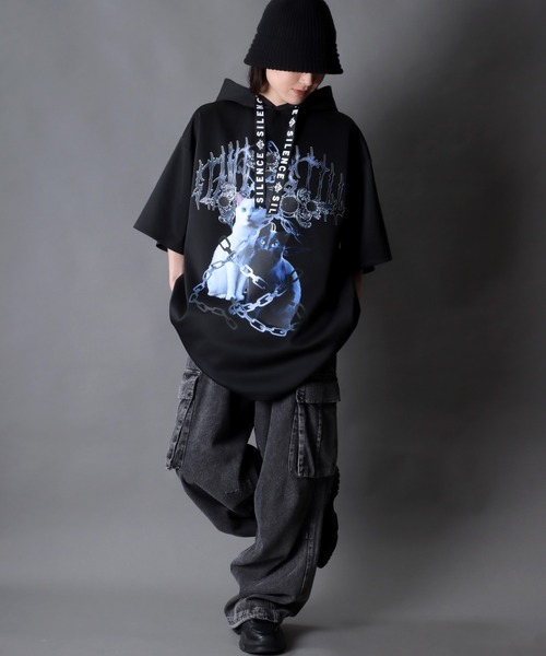 SITRY(シトリー)の「Darkness Bear & Cat Sweat Hoodie/病みくま 病みねこ スウェット フーディー 半袖Tパーカー レディース メンズ(パーカー・メンズ・ブルー系その他/サックスブルー/ブラック/ブラック系その他/ホワイト/ホワイト系その他・L/M)」の22枚目の写真