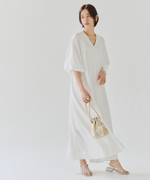 RASW（ラス）の「[RASW]インナー付きストライプボリュームワンピース（ワンピース・レディース・アイボリー/ネイビー・PM/M/L）」の3枚目の写真