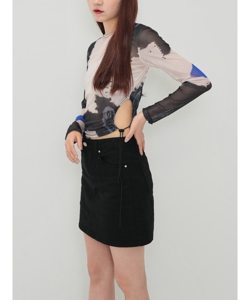 Enewd nina(エニュードニーナ)の「【ZOZO限定】レフト カットアウト シアー トップス シースルー カットソー マーブル ギャザー ドローコード シースルートップス 長袖 シアートップス 長袖(Tシャツ/カットソー・レディース・その他・FREE)」の1枚目の写真