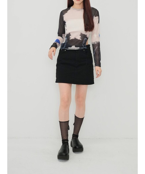 Enewd nina(エニュードニーナ)の「【ZOZO限定】レフト カットアウト シアー トップス シースルー カットソー マーブル ギャザー ドローコード シースルートップス 長袖 シアートップス 長袖(Tシャツ/カットソー・レディース・その他・FREE)」の10枚目の写真