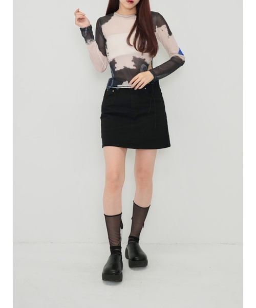 Enewd nina(エニュードニーナ)の「【ZOZO限定】レフト カットアウト シアー トップス シースルー カットソー マーブル ギャザー ドローコード シースルートップス 長袖 シアートップス 長袖(Tシャツ/カットソー・レディース・その他・FREE)」の13枚目の写真
