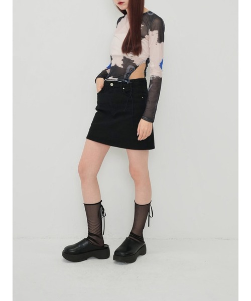 Enewd nina(エニュードニーナ)の「【ZOZO限定】レフト カットアウト シアー トップス シースルー カットソー マーブル ギャザー ドローコード シースルートップス 長袖 シアートップス 長袖(Tシャツ/カットソー・レディース・その他・FREE)」の18枚目の写真