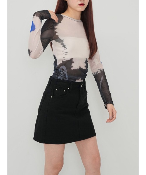 Enewd nina(エニュードニーナ)の「【ZOZO限定】レフト カットアウト シアー トップス シースルー カットソー マーブル ギャザー ドローコード シースルートップス 長袖 シアートップス 長袖(Tシャツ/カットソー・レディース・その他・FREE)」の7枚目の写真