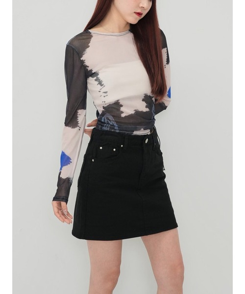 Enewd nina(エニュードニーナ)の「【ZOZO限定】レフト カットアウト シアー トップス シースルー カットソー マーブル ギャザー ドローコード シースルートップス 長袖 シアートップス 長袖(Tシャツ/カットソー・レディース・その他・FREE)」の8枚目の写真