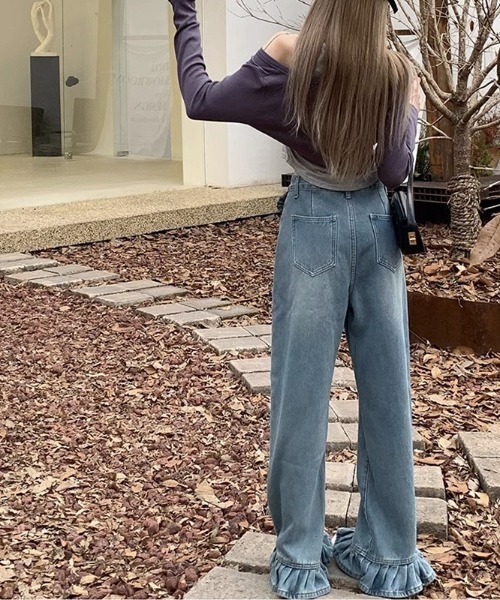 セール】フリルデザインデニム（デニムパンツ）｜LAC-VERT（ラック