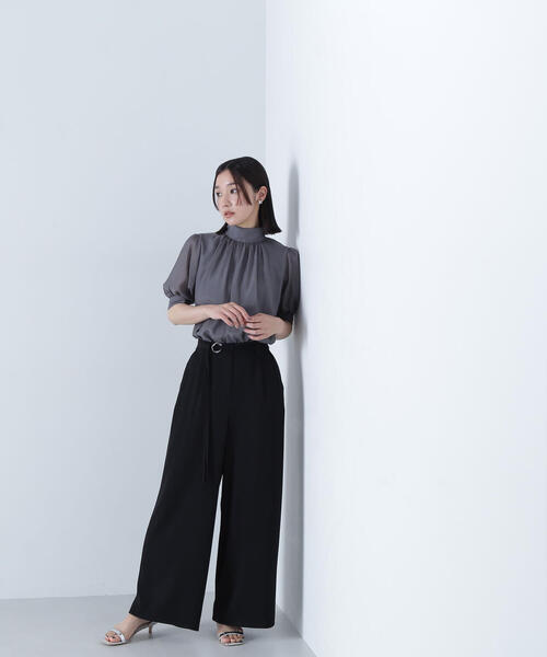 NATURAL BEAUTY BASIC（ナチュラルビューティーベーシック）の「ハイネックシアースリーブブラウス（シャツ/ブラウス・レディース・ワイン/グレー系その他/ベージュ・SMALL/MEDIUM）」の7枚目の写真