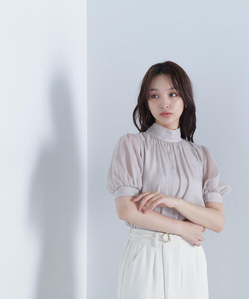 NATURAL BEAUTY BASIC（ナチュラルビューティーベーシック）の「ハイネックシアースリーブブラウス（シャツ/ブラウス・レディース・ワイン/グレー系その他/ベージュ・SMALL/MEDIUM）」の20枚目の写真