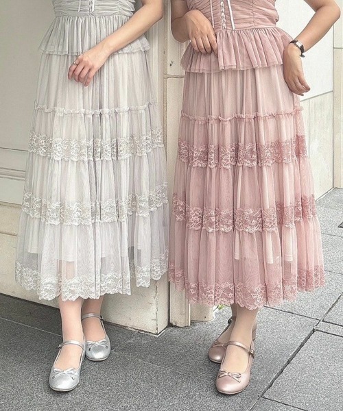 an another angelus（アンアナザーアンジェラス）の「レース切替チュールティアードスカート/ananotherangelus（スカート・レディース・ブラック/ピンク/ライトグレー・FREE）」の16枚目の写真