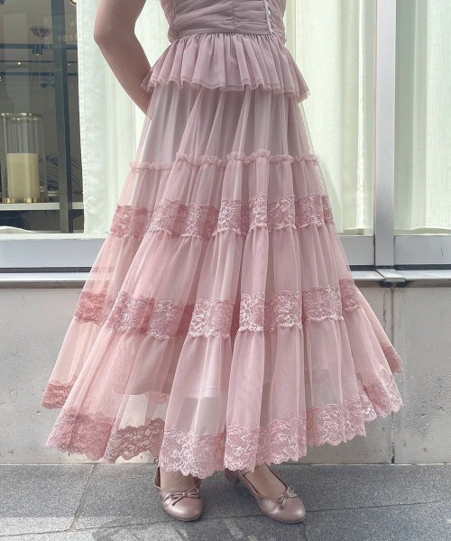 an another angelus（アンアナザーアンジェラス）の「レース切替チュールティアードスカート/ananotherangelus（スカート・レディース・ブラック/ピンク/ライトグレー・FREE）」の18枚目の写真