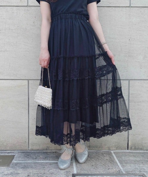 an another angelus（アンアナザーアンジェラス）の「レース切替チュールティアードスカート/ananotherangelus（スカート・レディース・ブラック/ピンク/ライトグレー・FREE）」の22枚目の写真