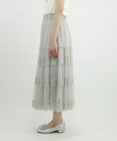 an another angelus（アンアナザーアンジェラス）の「レース切替チュールティアードスカート/ananotherangelus（スカート・レディース・ブラック/ピンク/ライトグレー・FREE）」の5枚目の写真