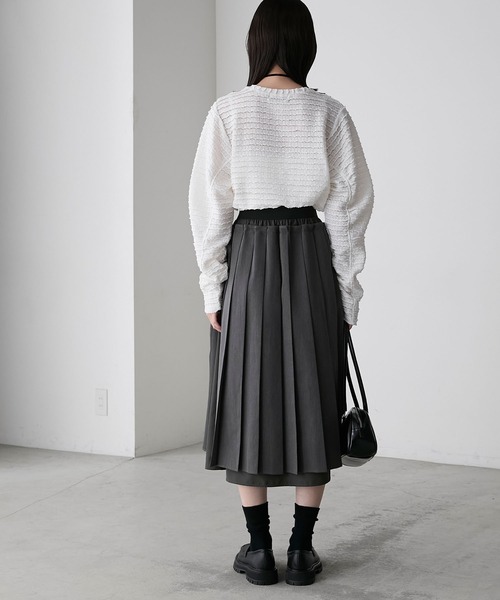 しふす forksy.】シアージャガードパフスリーブクロップド丈トップス