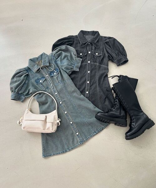 MAJESTIC LEGON（マジェスティックレゴン）の「デニムミニワンピース（ワンピース・レディース・ブラック/ブルー系その他2・MEDIUM）」の16枚目の写真