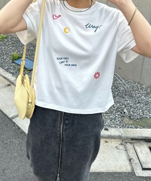 mi via loca(ミヴィアロカ)の「カラー刺繍コンパクトTシャツ(Tシャツ/カットソー・レディース・ベージュ/オフホワイト/スミクロ・FREE)」の17枚目の写真