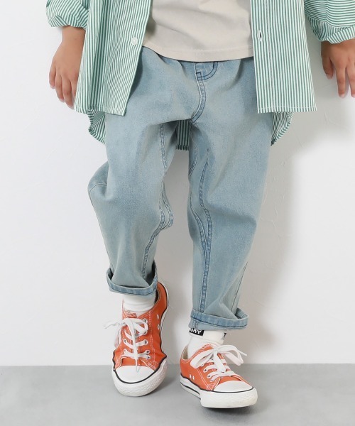 devirock（デビロック）の「楽デニム ペグトップパンツ（デニムパンツ・キッズ・サックスブルー系1/サックスブルー系3/ワンウォッシュ/ブラック系1・100cm/110cm/120cm/130cm/140cm/150cm/160cm）」の4枚目の写真