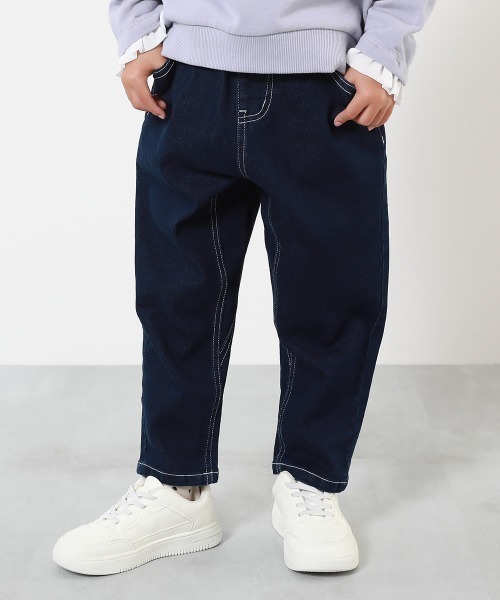 devirock（デビロック）の「楽デニム ペグトップパンツ（デニムパンツ・キッズ・サックスブルー系1/サックスブルー系3/ワンウォッシュ/ブラック系1・100cm/110cm/120cm/130cm/140cm/150cm/160cm）」の2枚目の写真
