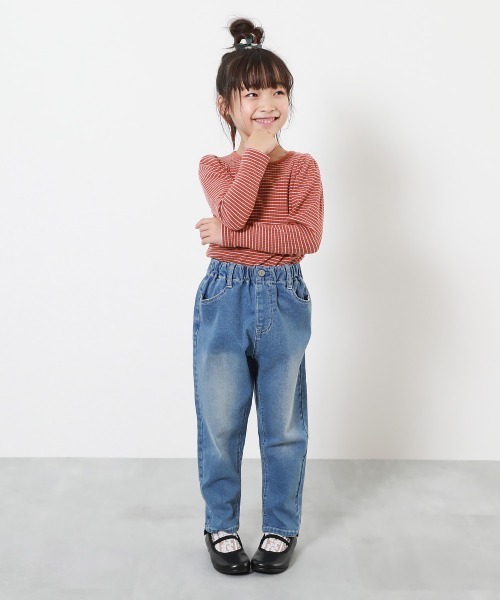 devirock（デビロック）の「楽デニム ペグトップパンツ（デニムパンツ・キッズ・サックスブルー系1/サックスブルー系3/ワンウォッシュ/ブラック系1・100cm/110cm/120cm/130cm/140cm/150cm/160cm）」の6枚目の写真