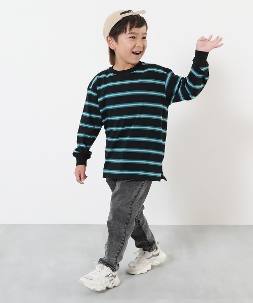 devirock（デビロック）の「楽デニム ペグトップパンツ（デニムパンツ・キッズ・サックスブルー系1/サックスブルー系3/ワンウォッシュ/ブラック系1・100cm/110cm/120cm/130cm/140cm/150cm/160cm）」の9枚目の写真