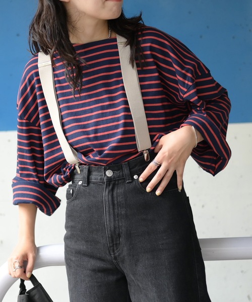 セール】ワイドスリーブルーズボーダーカットソー（Tシャツ