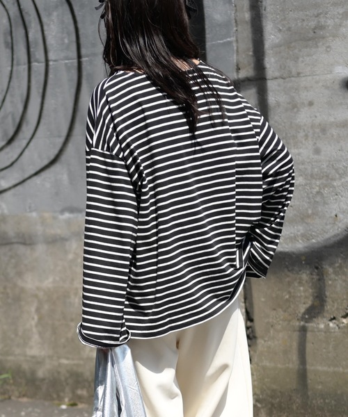数々の賞を受賞 セール】ワイドスリーブルーズボーダーカットソー（Tシャツ トップス