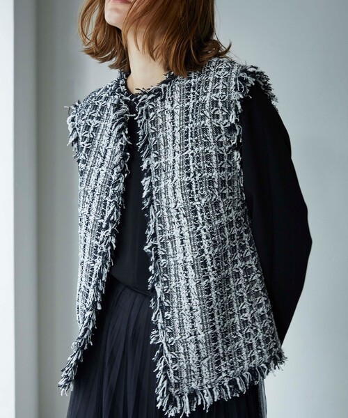 ★タイムセール★ 【エポカ】フリンジミックスツイード ショートジレ セール】フリンジミックスツイード ショートジレ（ベスト）｜EPOCA