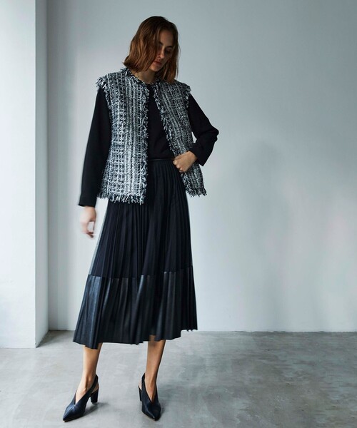 ★タイムセール★ 【エポカ】フリンジミックスツイード ショートジレ セール】フリンジミックスツイード ショートジレ（ベスト）｜EPOCA