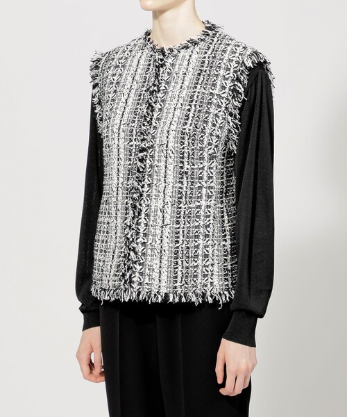 ★タイムセール★ 【エポカ】フリンジミックスツイード ショートジレ セール】フリンジミックスツイード ショートジレ（ベスト）｜EPOCA