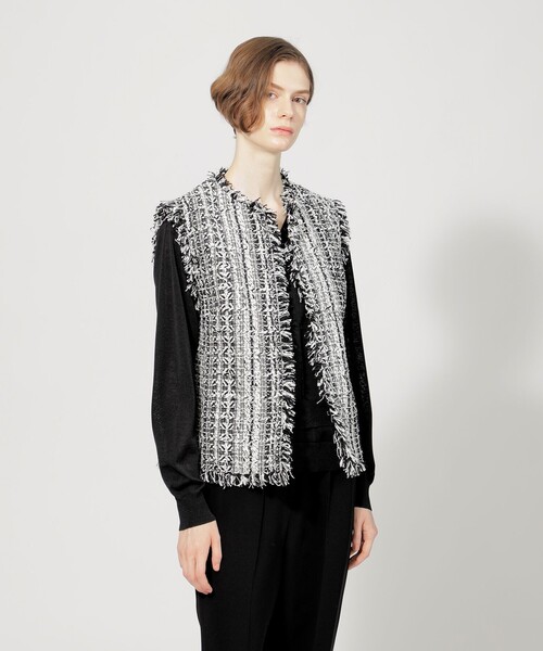 ★タイムセール★ 【エポカ】フリンジミックスツイード ショートジレ セール】フリンジミックスツイード ショートジレ（ベスト）｜EPOCA