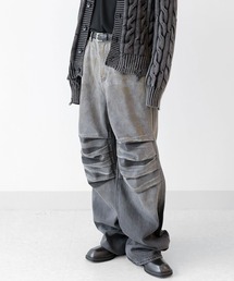 ピンタックワイドデニムパンツ ダーティー ウォッシング パンツ ワイドデニムパンツ ユニセックス ビンテージウォッシュ加工 ジーンズ