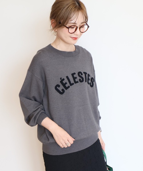 AMERICAN HOLIC(アメリカンホリック)の「バイパチCELESTESロゴニットプルオーバー(ニット/セーター・レディース・杢グレー/ネイビー・L/M)」の3枚目の写真