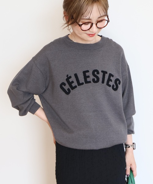AMERICAN HOLIC(アメリカンホリック)の「バイパチCELESTESロゴニットプルオーバー(ニット/セーター・レディース・杢グレー/ネイビー・L/M)」の4枚目の写真