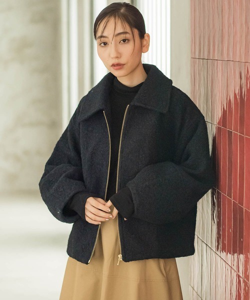 Droite lautreamont(ドロワットロートレアモン)の「【WEB限定】フライス編みZIPブルゾン(ブルゾン・レディース・ネイビー/オフホワイト・M)」の2枚目の写真