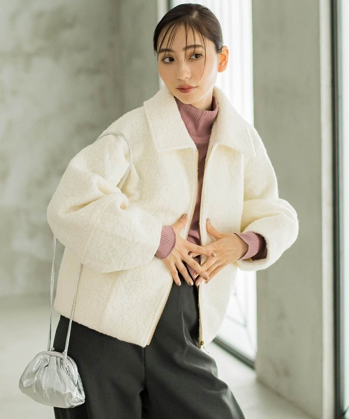 Droite lautreamont(ドロワットロートレアモン)の「【WEB限定】フライス編みZIPブルゾン(ブルゾン・レディース・ネイビー/オフホワイト・M)」の3枚目の写真