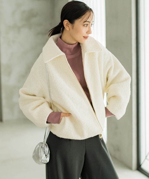Droite lautreamont(ドロワットロートレアモン)の「【WEB限定】フライス編みZIPブルゾン(ブルゾン・レディース・ネイビー/オフホワイト・M)」の4枚目の写真